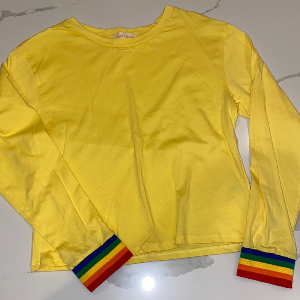 Rainbows and cupcakes yellow crop top